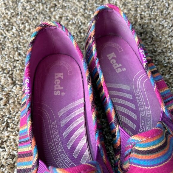 Keds Multi Colored Rainbow Hemp Heel Espadrille Slide On Shoes - Picture 5 of 10